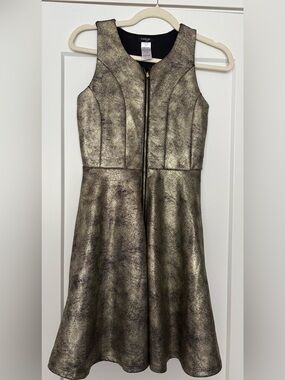 bebe girls Girls XL‎ (16) Gold/Black Fit & Flare Sleeveless Knee Zip Front Dress